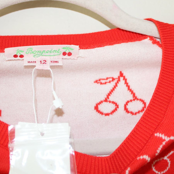 NWT Bonpoint Girl Short Sleeve Pullover Sweater Light Weight Red Cherry Print 12 - Picture 4 of 7